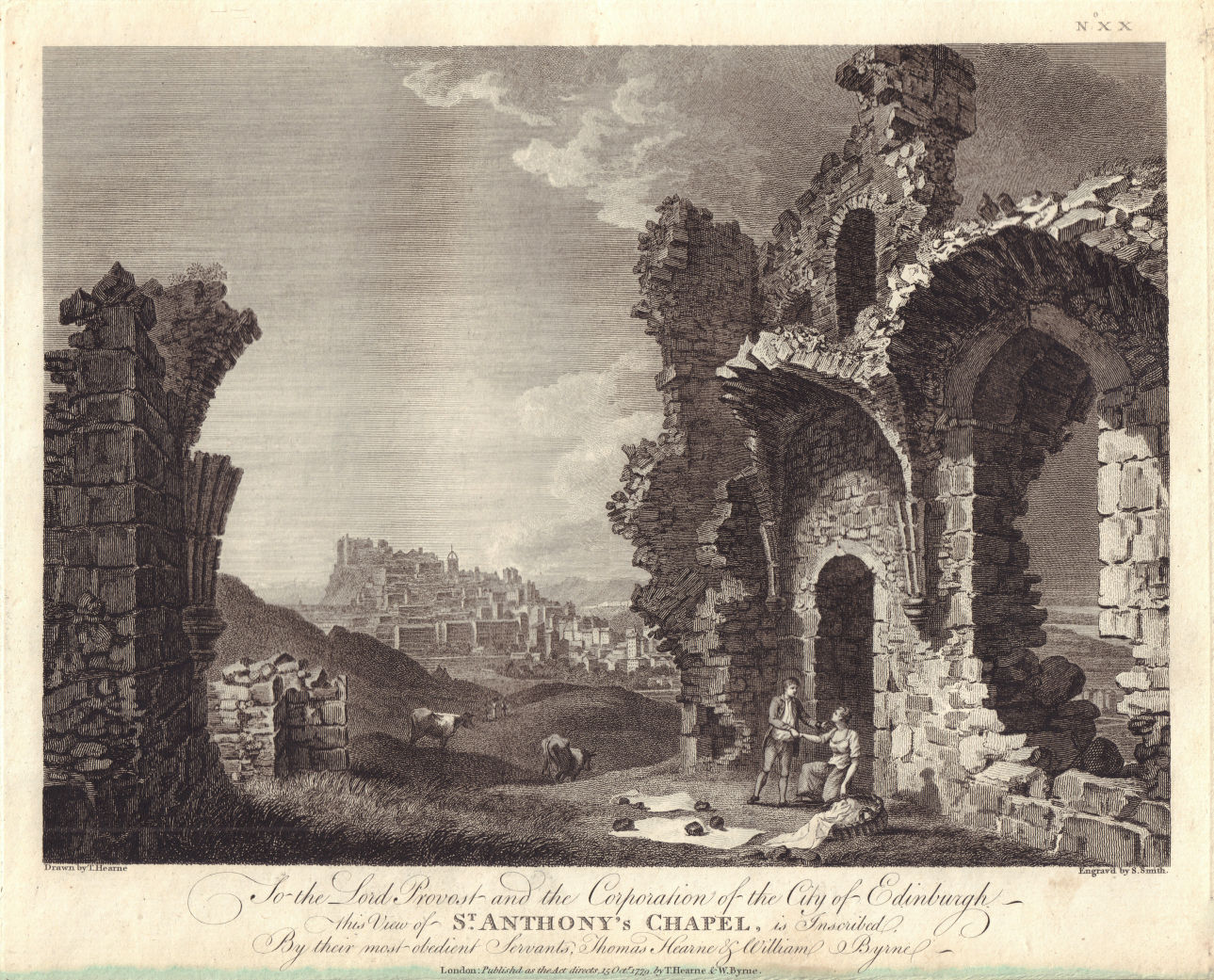 St. Anthony's Chapel, Edinburgh, Scotland. GROSE 1779 old antique print